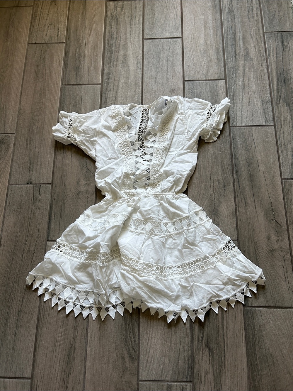 Peixoto White Eyelet Lace Mini Dress
